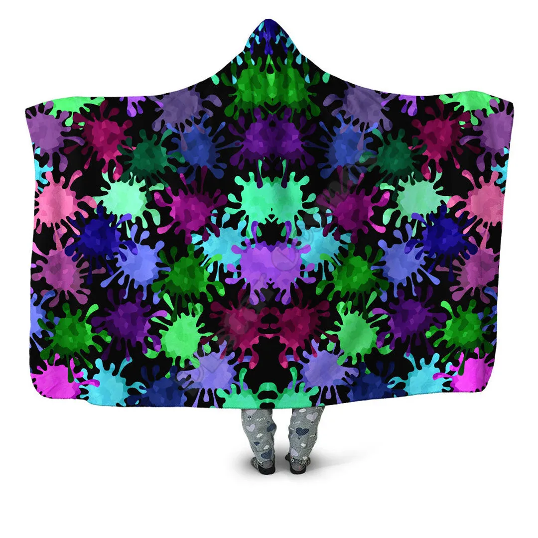 Tripadelic Splatter Hooded Blanket Adult colorful child Sherpa Fleece Wearable Blanket Microfiber Bedding