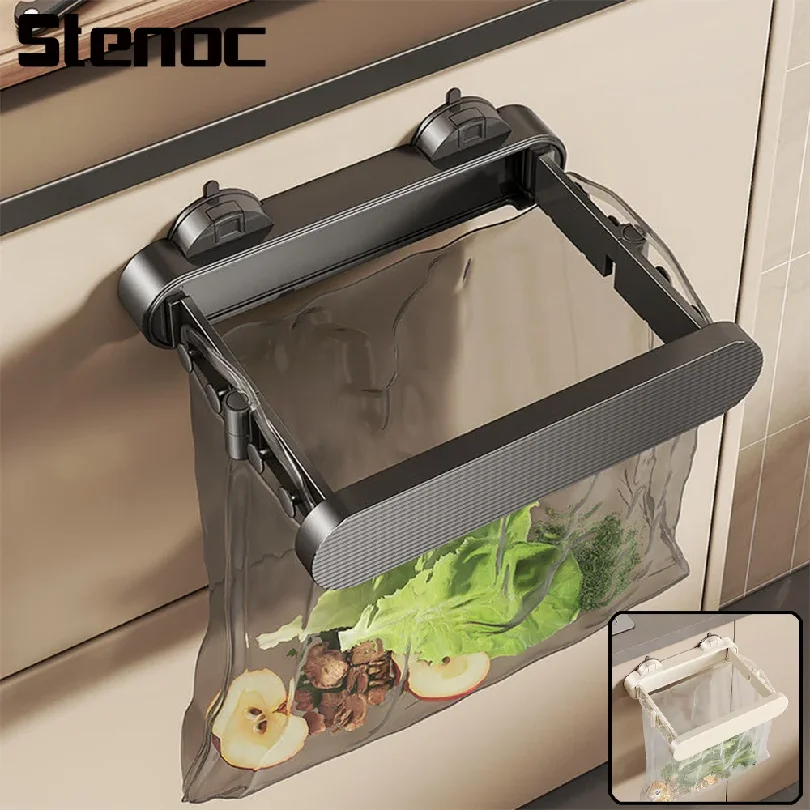 Home Foldable Kitchen Suction Cup Trash Rack Portable Cabinet Door Garbage Bags Holder Plastic Closet Garbage Storage Holder