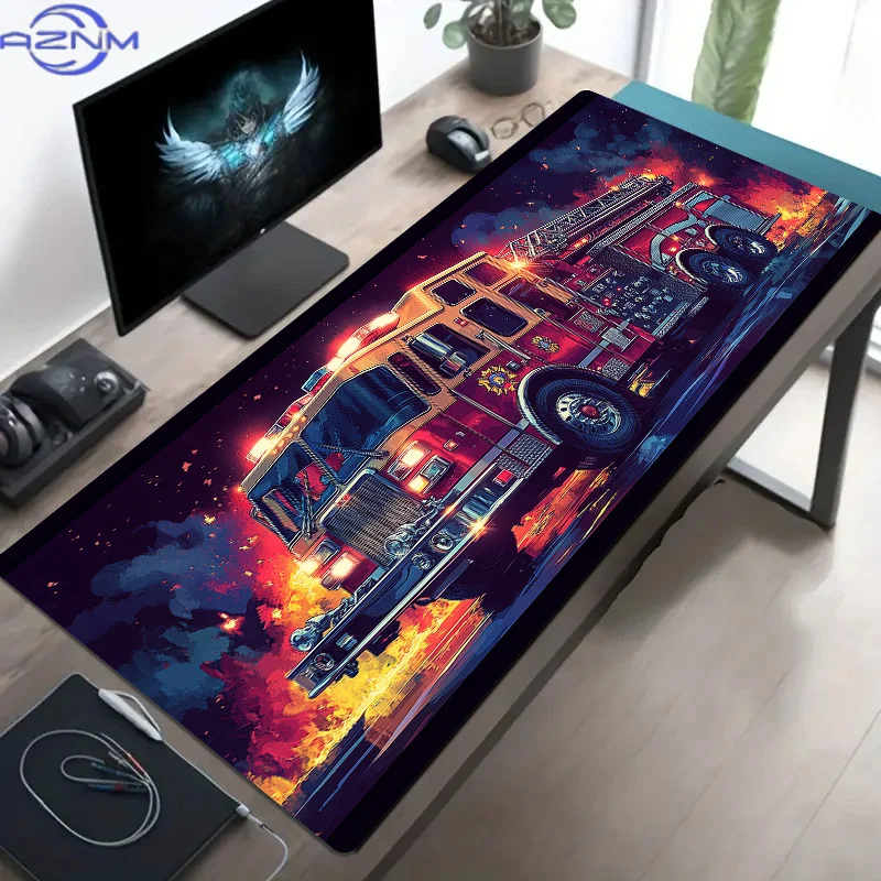 [Christmas Birthday Gift] Vibrant Fire Truck Design Mouse Pad - Polyester Gaming & Office Accessory, Perfect Christmas or Birthd