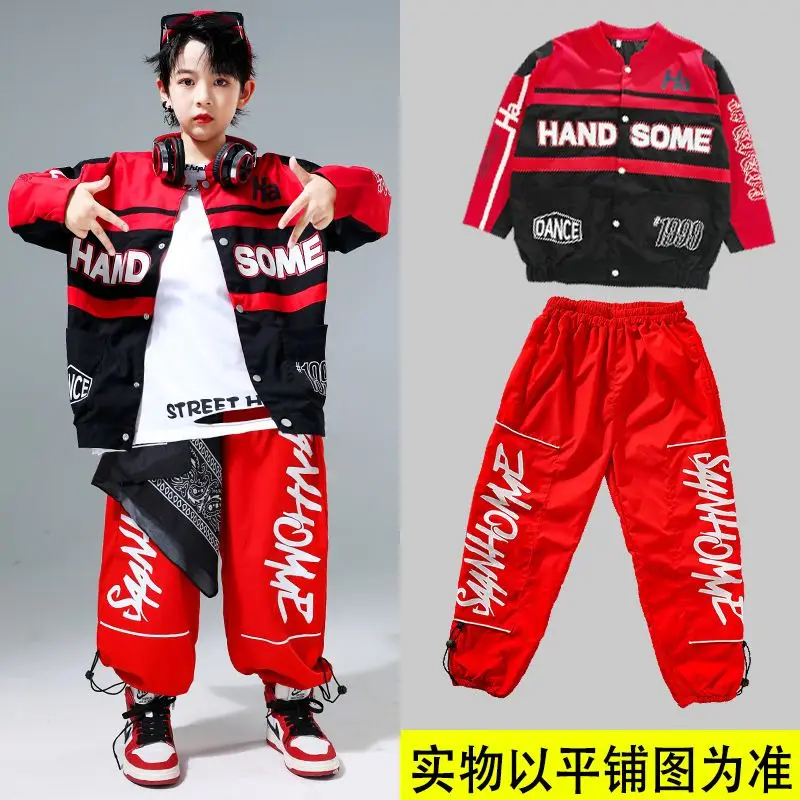 Hip Hop Girls Street Dance Red Motorcycle Sports Jacket Skirt Pants Boys Joggers Clothes Kids Streetwear Children Jazz Costumes