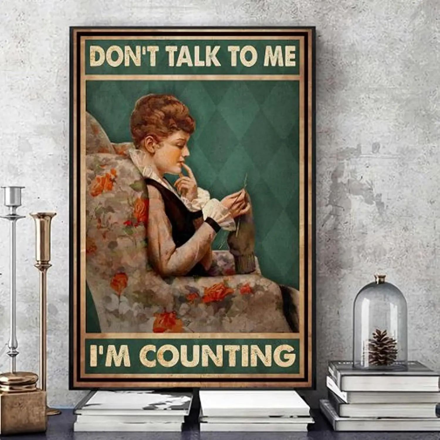 Funny Vintage Metal Tin Sign, Dont Talk to Me Im Counting, Knitting Crocheting Lover Gift Wall Sign Plaque,