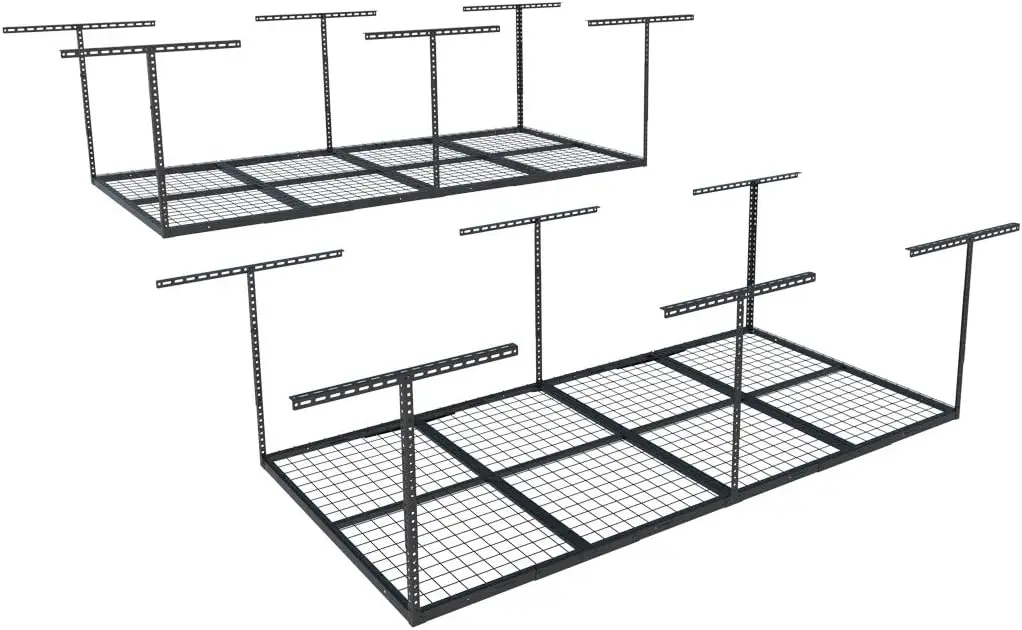 Fleximounts 4X8 overhead garage-opbergrek, garage-opslagorganisatiesysteem, robuuste metalen garage-plafondopslag