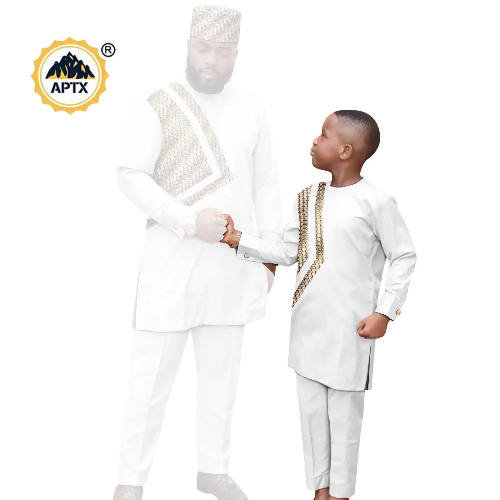 African Clothes for Family Dashiki Men Outfits Hat Top Shirt and Pant Sets Bazin Riche Father and Son Children Outwear 24F024