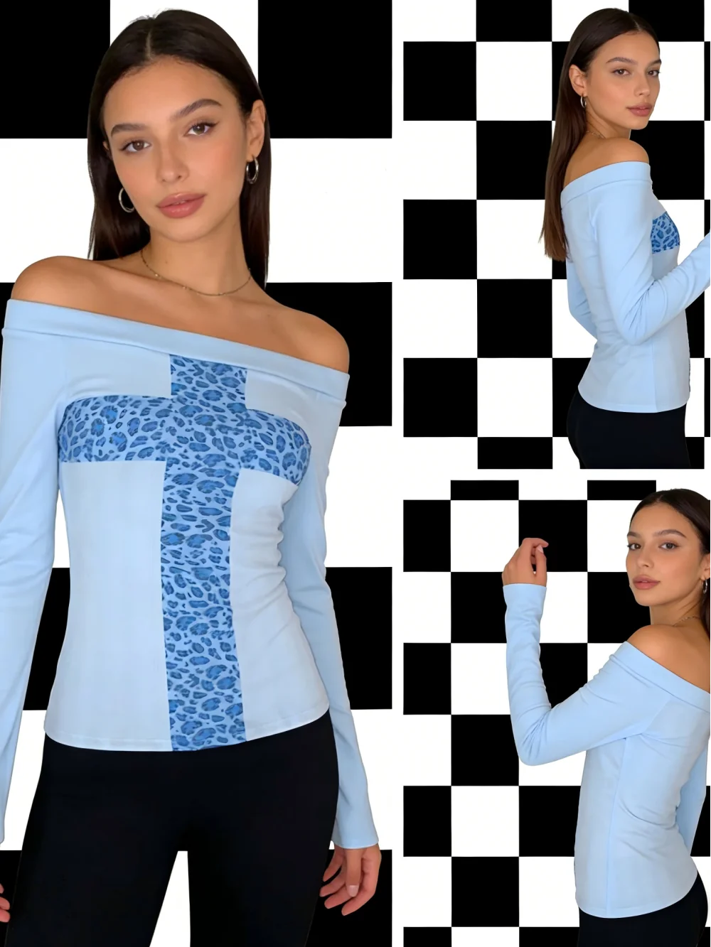 2026 New Y2K Street Style Punk Leopard Print Cross Slim Fit One Shoulder Long Sleeved T-Shirt Fashionable Trend Niche Versatile