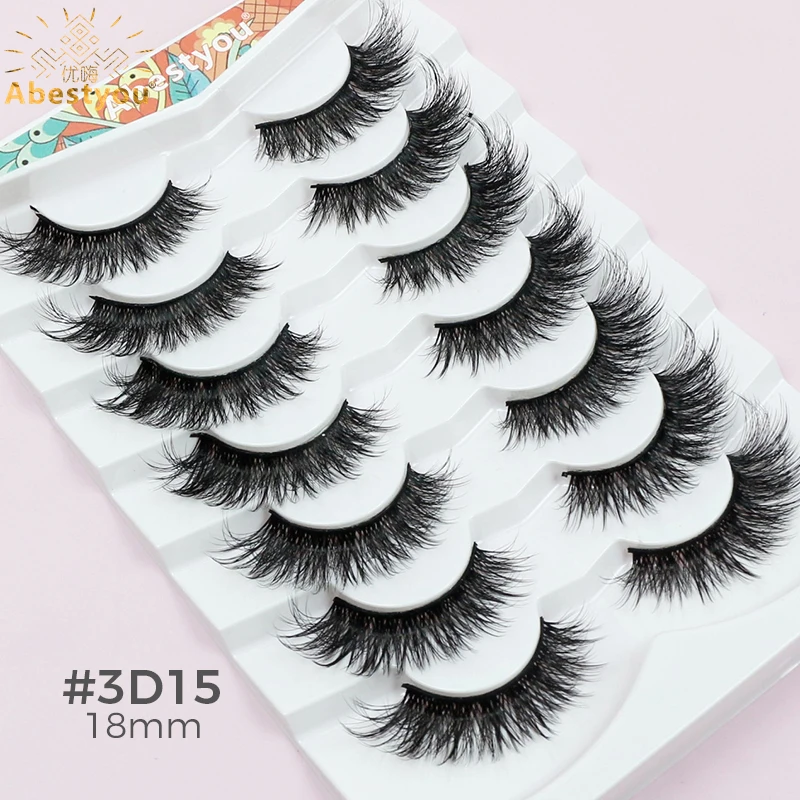 Abestyou 7pairs 3d Thin Strips Silk Matte Black Cluster Premade Fan Lashes Soft Natural Long 14-18mm Wispy Fluffy Makeup Tools