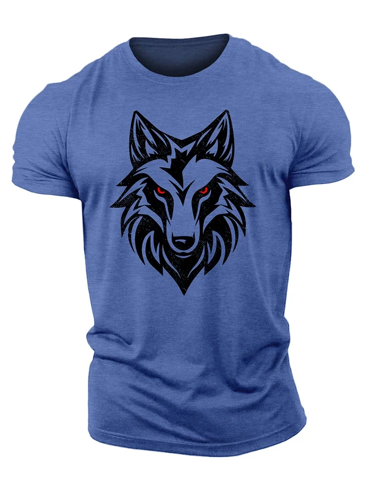 3D Printing Untamed Wolf Red Eyes Drip Gym T-Shirt High Quality Cotton Casual Men Short Sleeves Top Muscle Man Tough Guy Tshirt