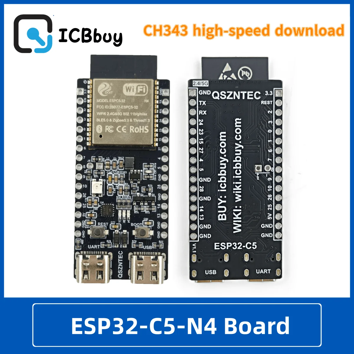 ESP32-C5-DevKitC-1 N4 Development Board 2.4 & 5 GHz Dual-Band Wi-Fi 6 Chip Revision v1.0