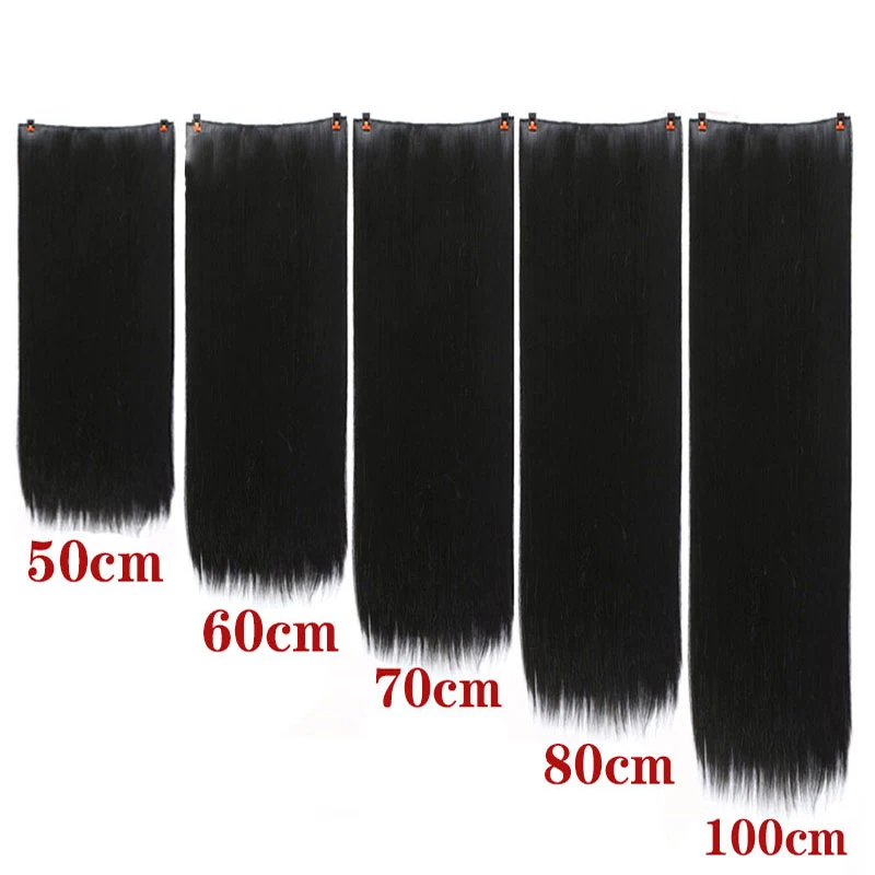 Aosiwig Synthetic 5 Size Long Straight 5 Clip in Hair Extensions Black Brown Natueal Fake Heat Resistant Hair Piece For Women