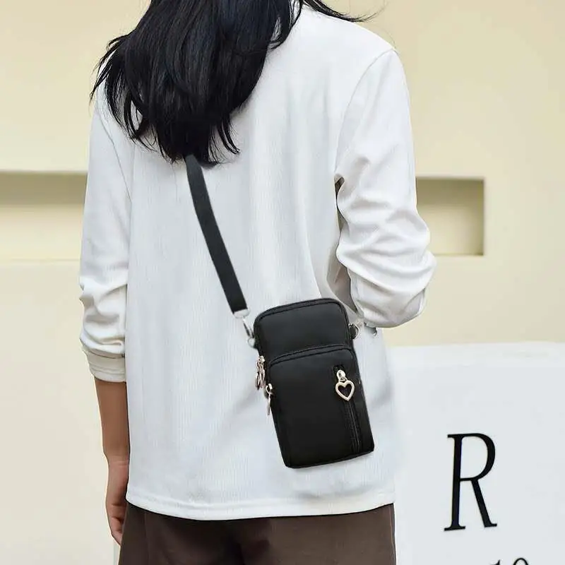  Crossbody Bag Women's Neck Hanging Mobile Phone Purse Small Change Wallet Bucket Shape Oxford Cloth Pure Color Bucket Bag
