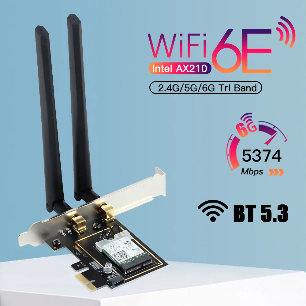 5374Mbps PCIE Wireless WiFi Adapter WiFi 6E AX210NGW 2.4G/5G/6Ghz For Bluetooth 5.3 802.11AX Network WiFi Card PC Win10/11