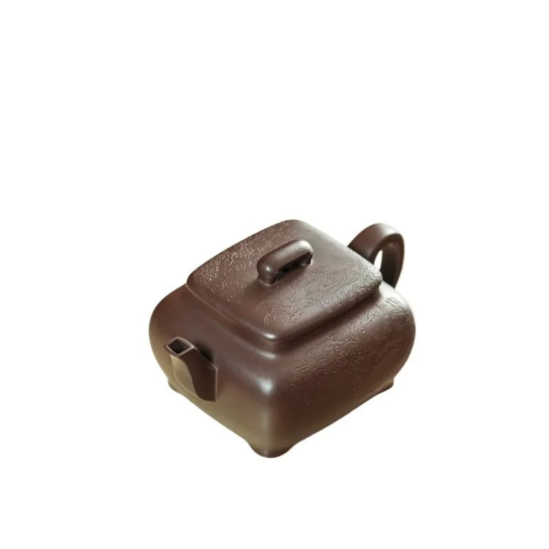 Authentic purple clay pot, large-capacity tea set for elders, square stove pot, pure hand-carved dragon bubble teapot