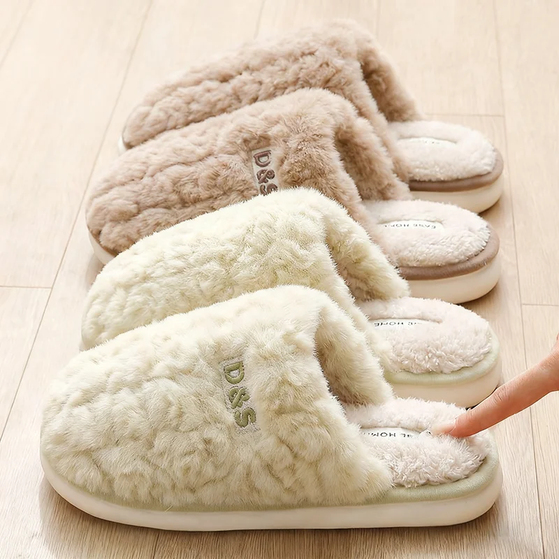 2026 New Winter Slippers for Women & Men - Plush Closed-Toe House Shoes, Non-Slip Indoor Cotton Slippers with Fleece Lining