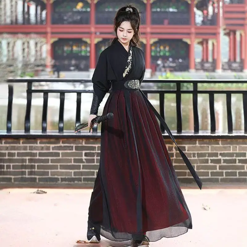 Dark Black Hanfu Men Women Traditional Chinese Embroidered Clothing Students Graduates Stage Performance Cosplay Outfit Hanfu view 2