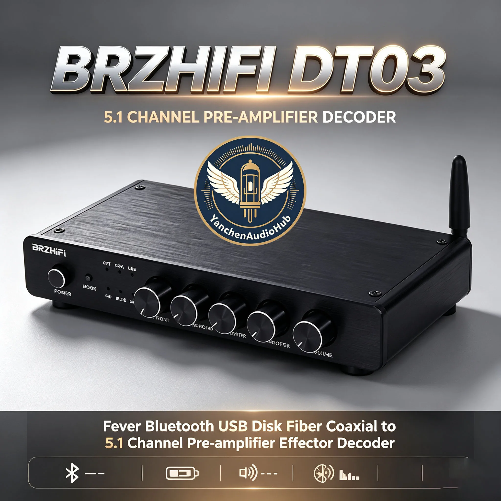 CHN 2027 BRZHIFI DT03 Fever Bluetooth U Disk Fiber Coaxial to 5.1 Channel Pre-amplifier Effector Decoder