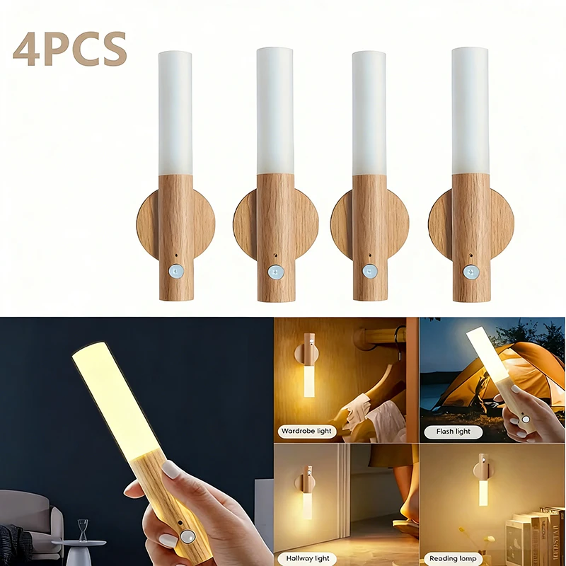 Intelligent Wooden Magnetic Suction Lamp LED Charging Night Light Staircase Corridor Bedroom Atmosphere Human Body Sensing Light