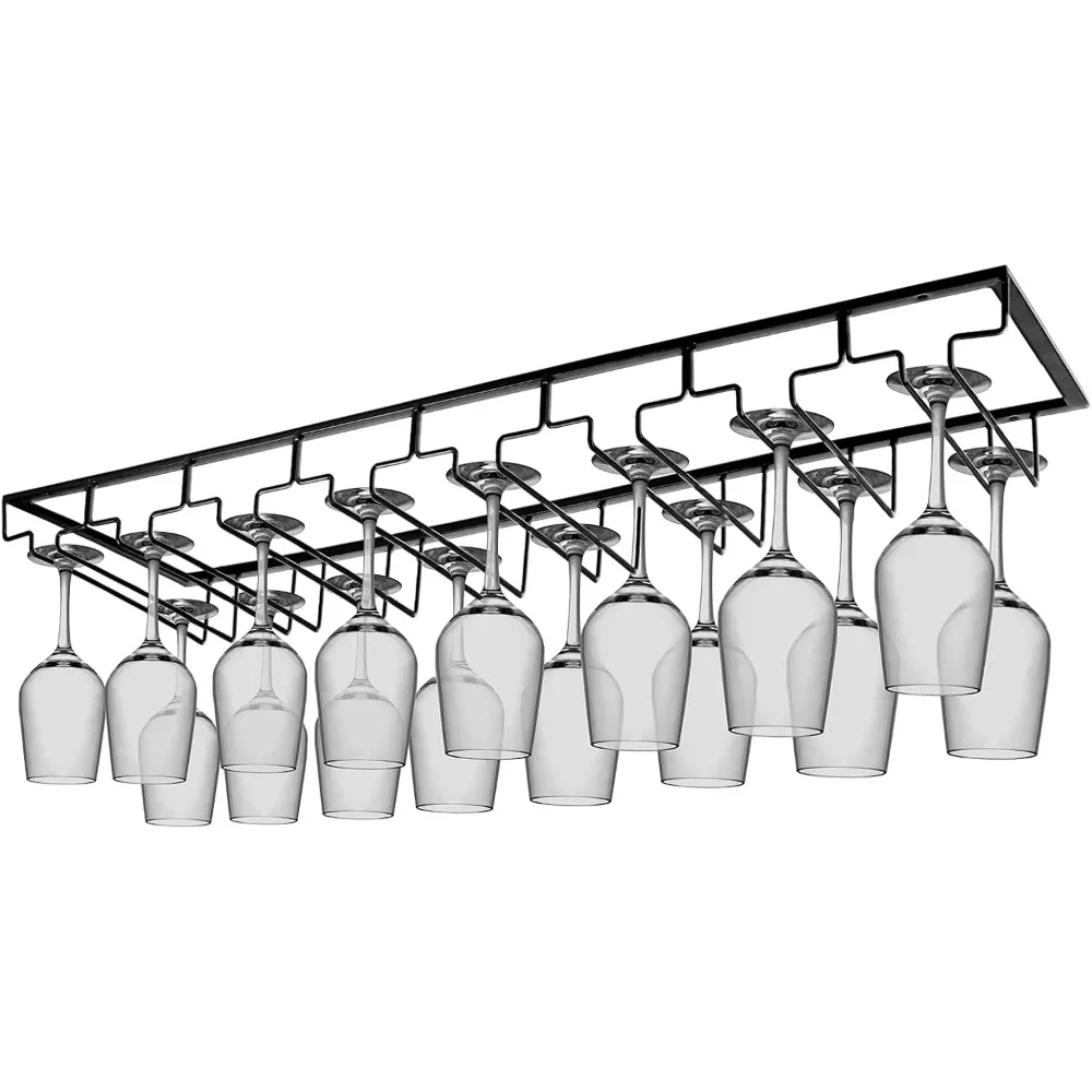 Under Cabinet Wine Glass Rack, 8 Row Large Stemware Hanger, Metal Holder for Bar Kitchen with Screws Included