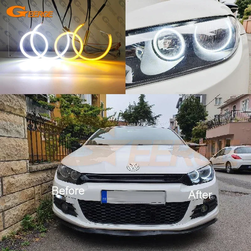 For Volkswagen VW Scirocco III MK3 2008 - 2012 2013 Ultra Bright Switchback Day Light Turn Signal LED Angel Eyes Kit Halo Rings