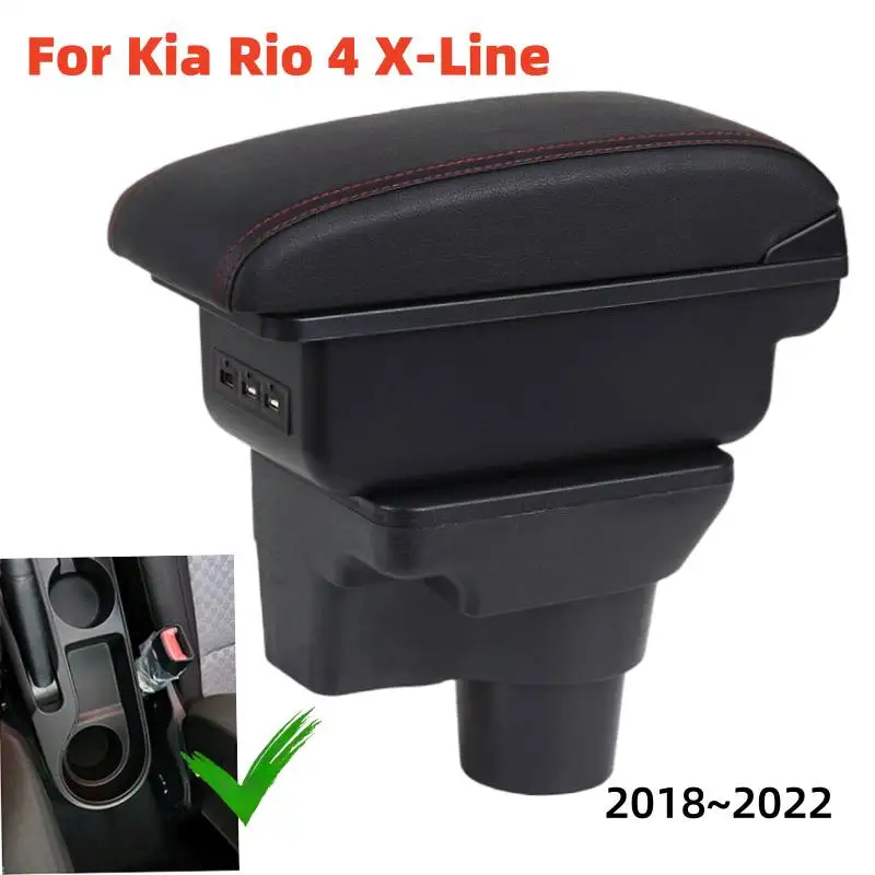 

Car Armrest Box For Kia Rio 4 Armrest For Kia Rio X X-Line 2018~2022 Leather Arm Rest Center Console Storage box LED USB