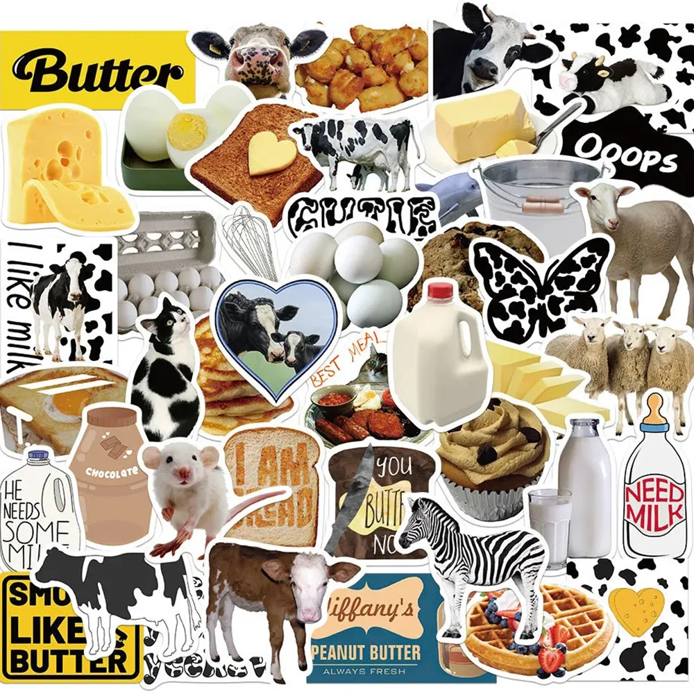 10/30/50pcs Cute INS Style Butter Bread Milk Stickers Aesthetic DIY Luggage Fridge Phone Notebook Creative Graffiti Decals Decor