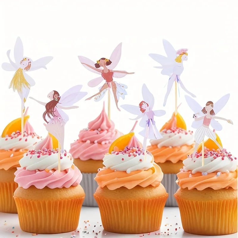 12/24pcs Fairy Cupcake Topper Girl Birthday Cake Topper Fairy Themed Party Decorations Ballet Dancer Cake Decoration