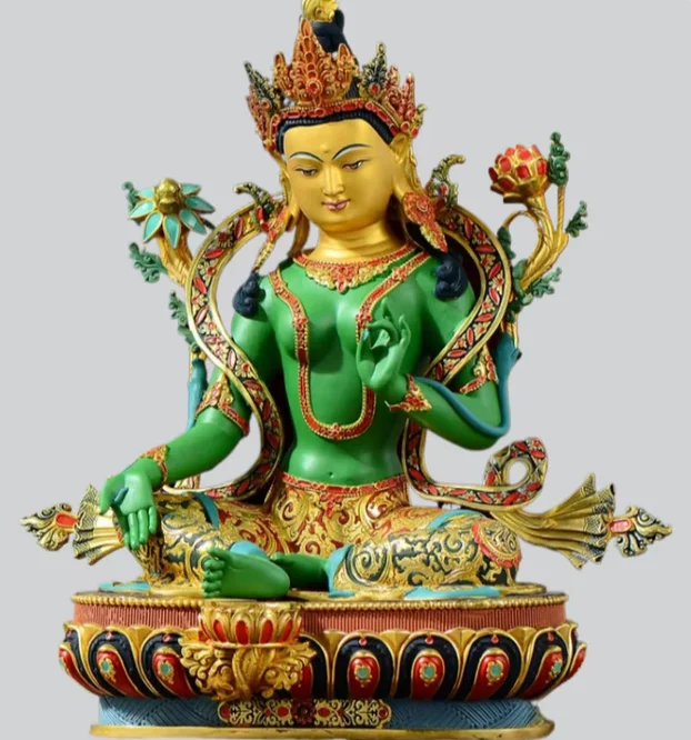 Copper Painting Green Tara buddha statue Nepal Tibet White Tara sculpture Guanyin goddess statue ,Large size,33cm