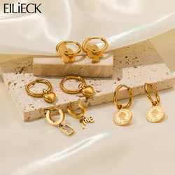 EILIECK 316L Stainless Steel Heart Pearl Rose Flowers Hoop Earrings For Women Fashion Trendy Non-fading Gold Color Ears Jewelry