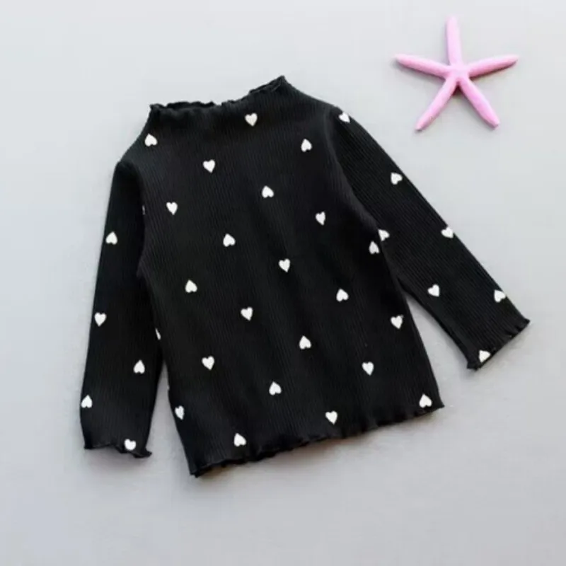 Kids Girls Cotton T-Shirt Long-sleeve Children Turtleneck Bottoming Shirt Tops Clothes