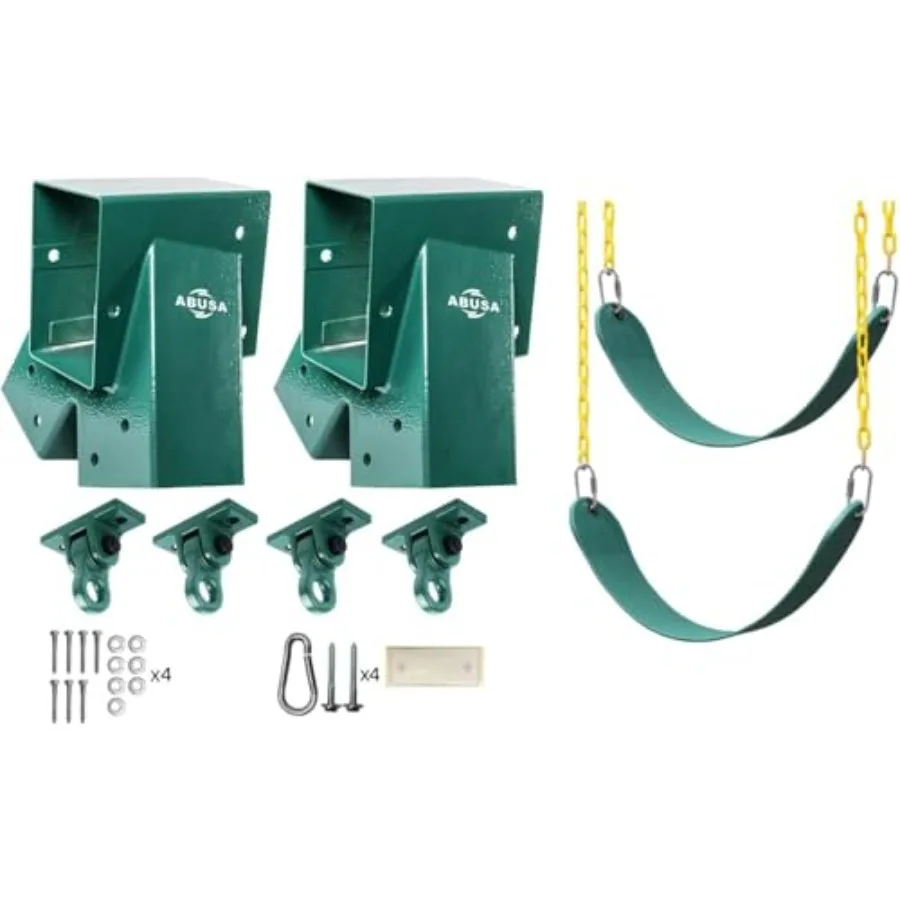 

Heavy Duty Swing Sets Brackets with 2 Green A-Frame Swing Set Brackets 2 Green Swing Seats and 4 Green Swing Hangers for Playgr