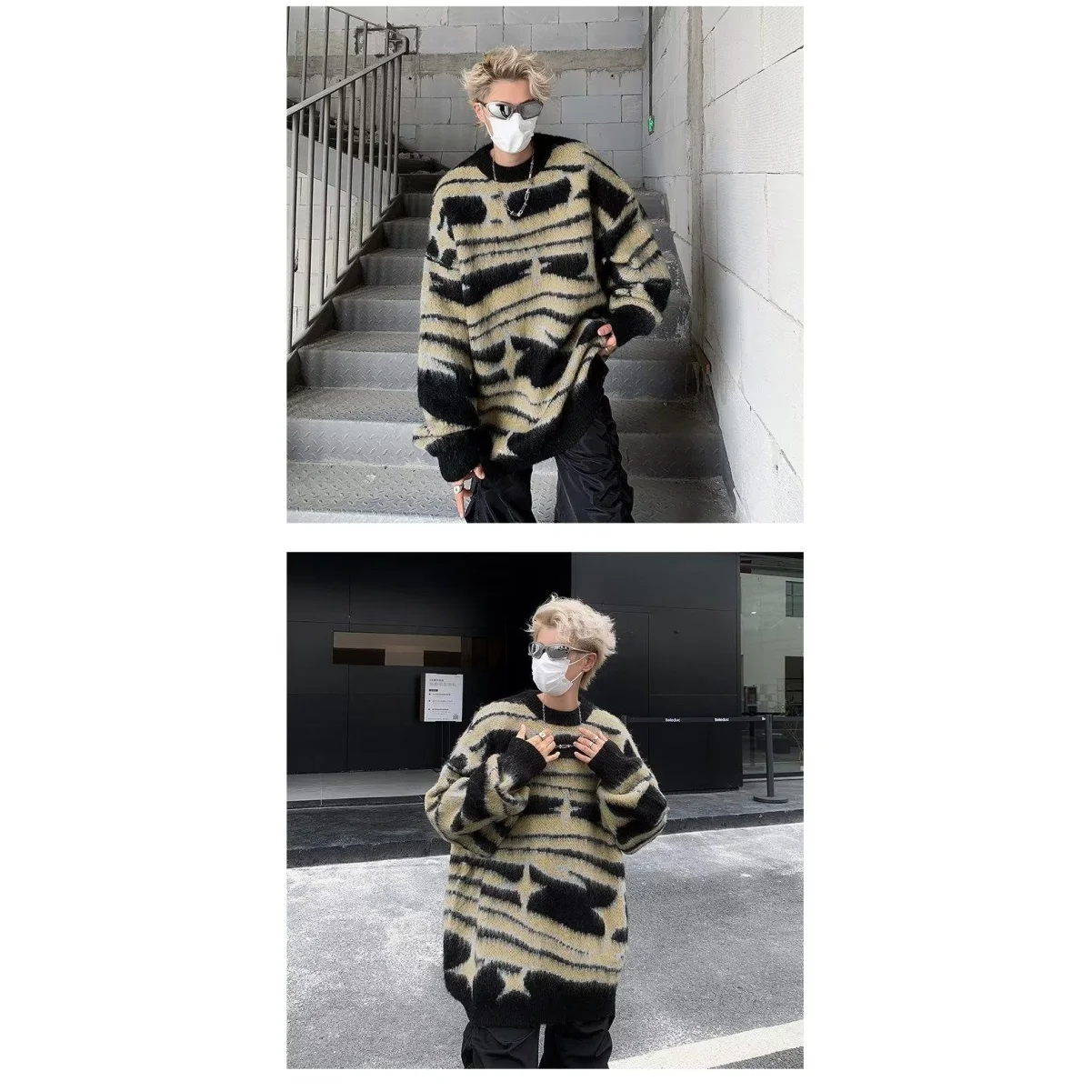 

Soft Long Sve round Ne Knitted Sweater Loose Casual Couple Sle Contrast Color Lazy Faion Spring Autumn Seasonal Wear