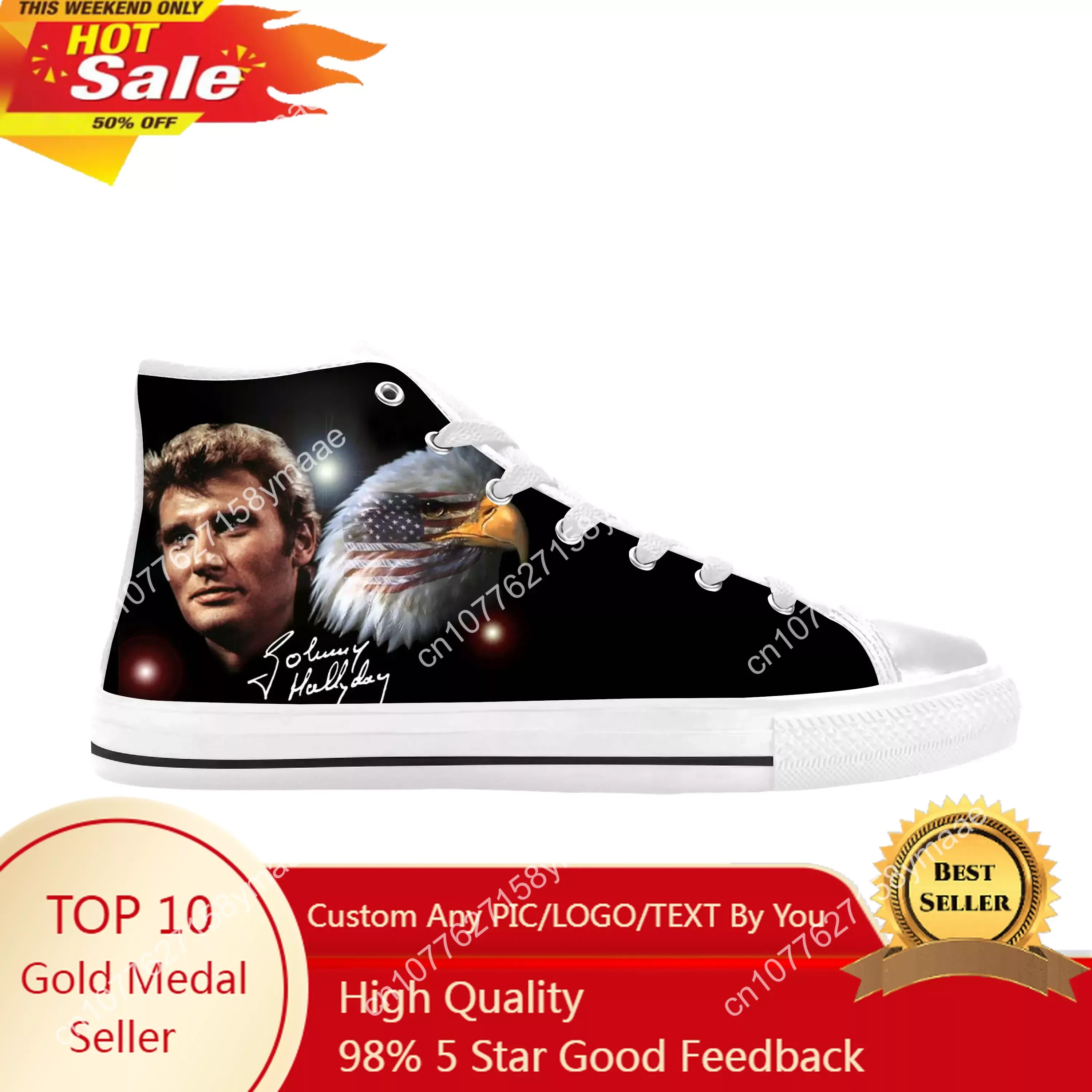 Hot France Johnny Hallyday Rock Star Singer Music Casual Cloth Shoes High Top Comfortable Breathable 3D Print Men Women Sneakers