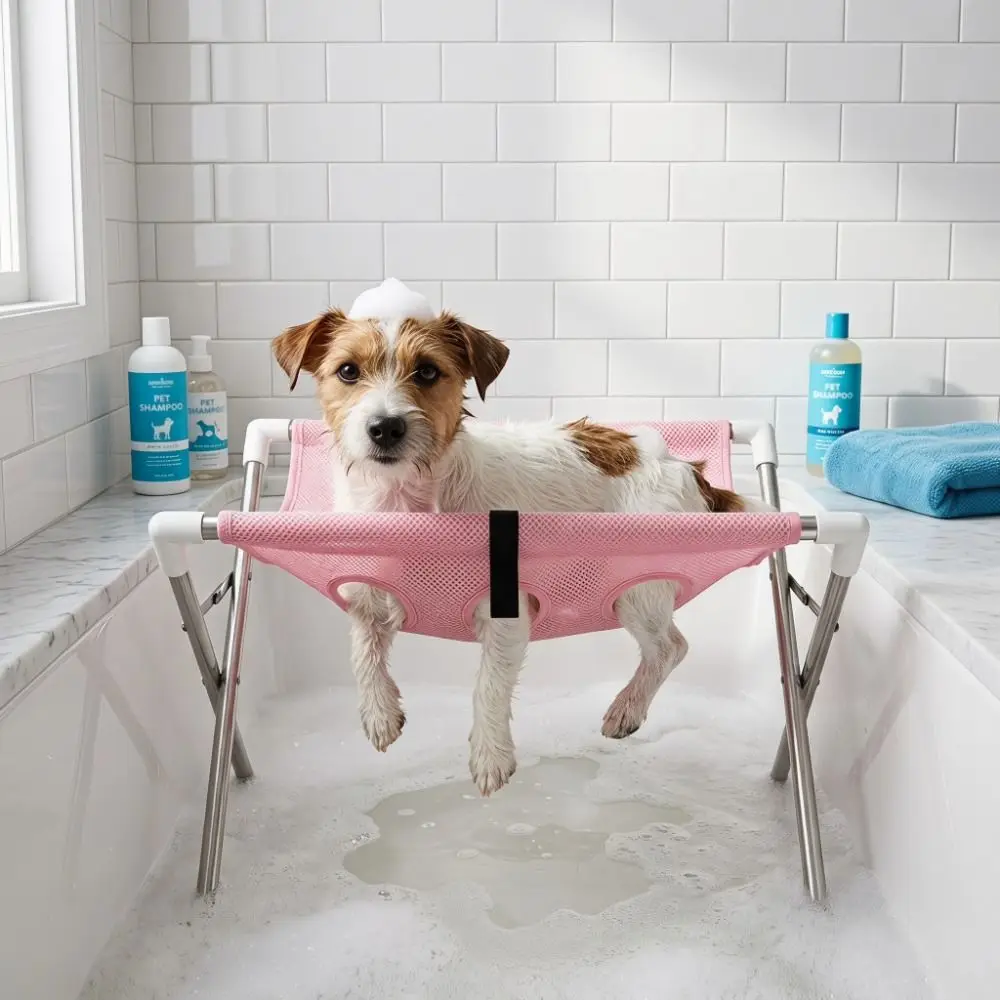 Foldable Pet Grooming Table Quick-Dry Mesh Breathable Pet Grooming Hammock Non-Slip Stable Structure Pet Washing Rack