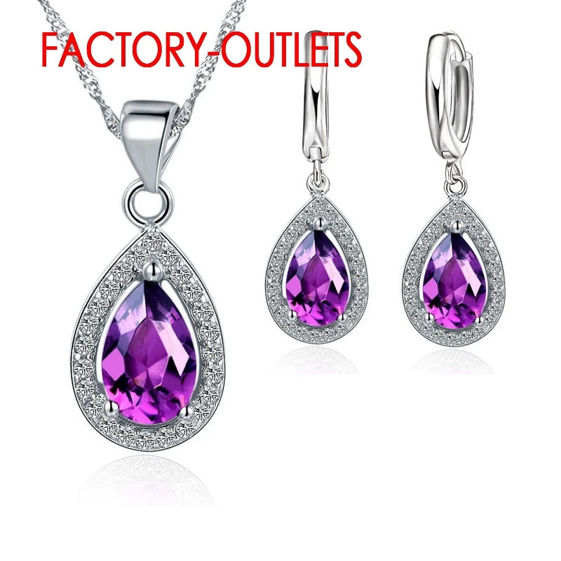 Fashion Jewelry Set Genuine 925 Sterling Silver Crystal Water Drop Design Female Party Engagement  Wholesale All Compatible