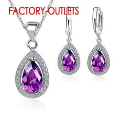 Fashion Jewelry Set Genuine 925 Sterling Silver Crystal Water Drop Design Female Party Engagement Wholesale All Compatible