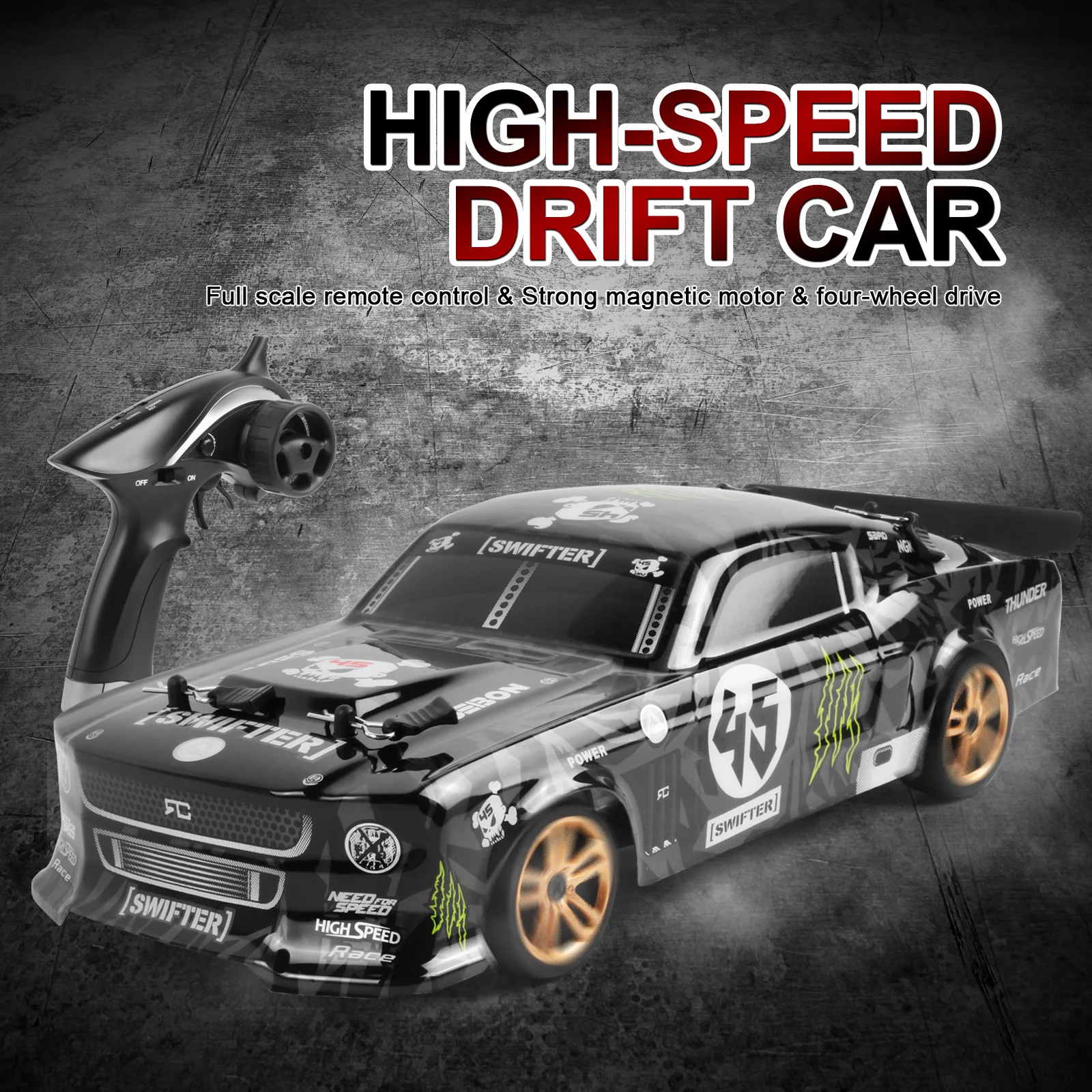 

1:18 Four-wheel Drive High-speed Remote Control Car 2.4g Rapid Drift Off-road Children's Rc Remote Control Racing Electric Toys