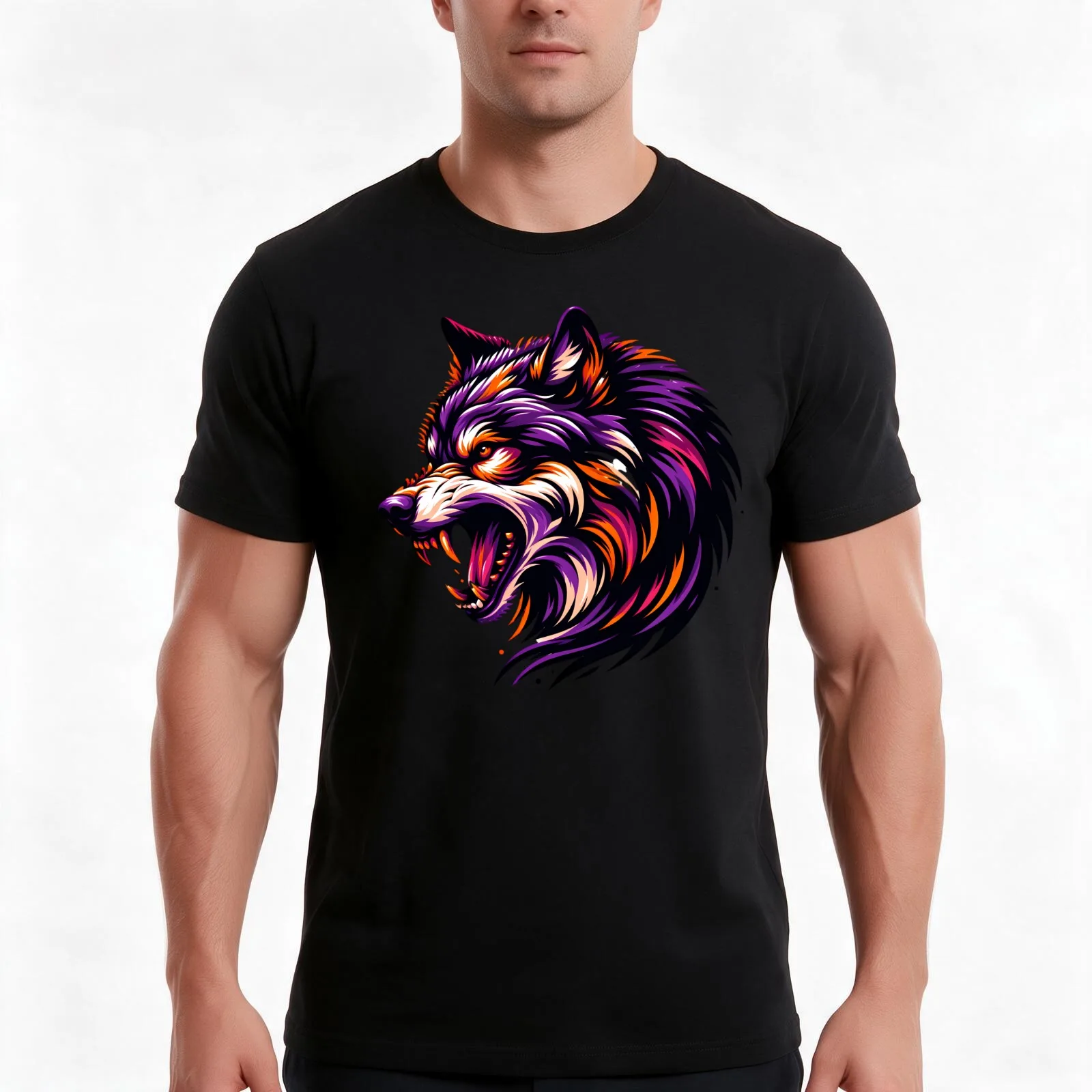 Growling Wolf Shirt T-Shirt, Summer Casual Cotton Tee, Oversized Streetwear Tops, Vintage Graphic Print, Loose Fit Short Sleeve