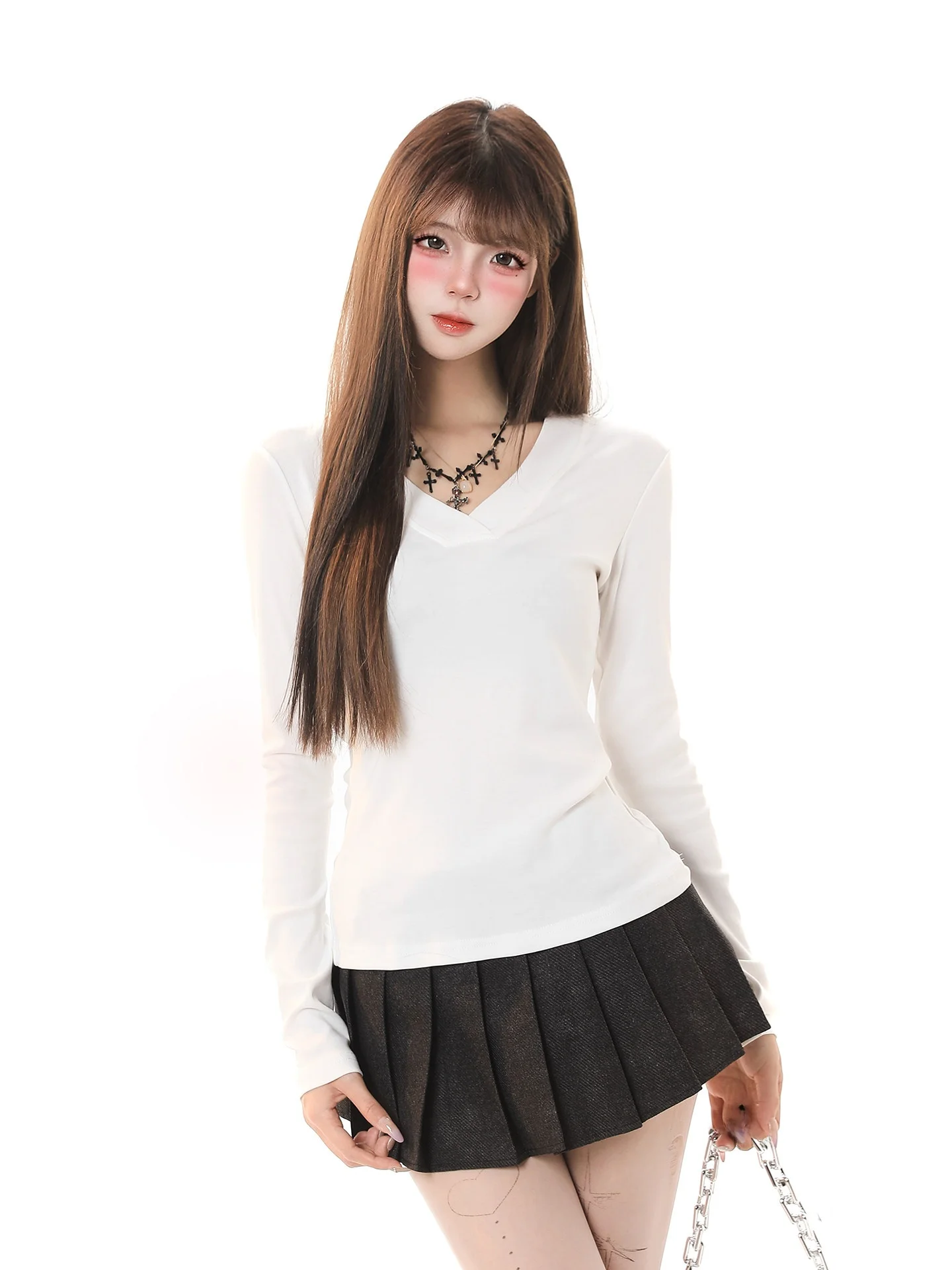 

Женская приталенная футболка с длинным рукавом и V-образным вырезом, матовая, весенняя новинка, базовый слой, укороченная, цветная