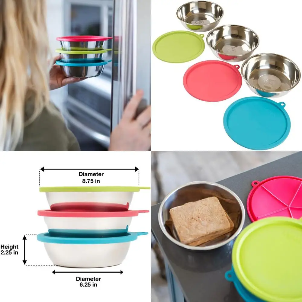 

Набор из 6 чаш из нержавеющей стали с разноцветными силиконовыми крышками | Герметичные контейнеры для путешествий для еды и домашних животных | 6 чашек, очень большие