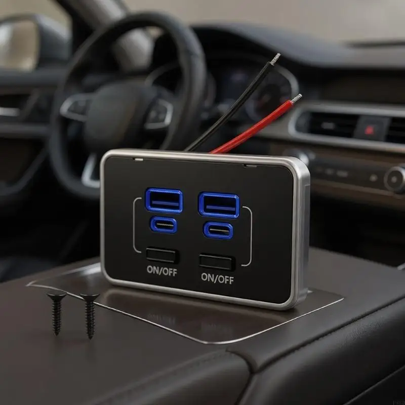  Flexible 4 Port Fast Auto Power Adapter With 78W Energy Transfer And Individual Control Switches For All Vehicles