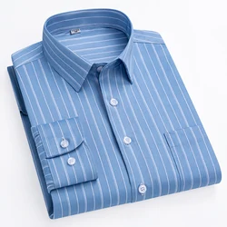 New Men's Stretch Anti-Wrinkle Striped Shirt Men's Long Sleeve Formal Plaid Shirt Men's Slim Fit Social Business Shirt S-5XL