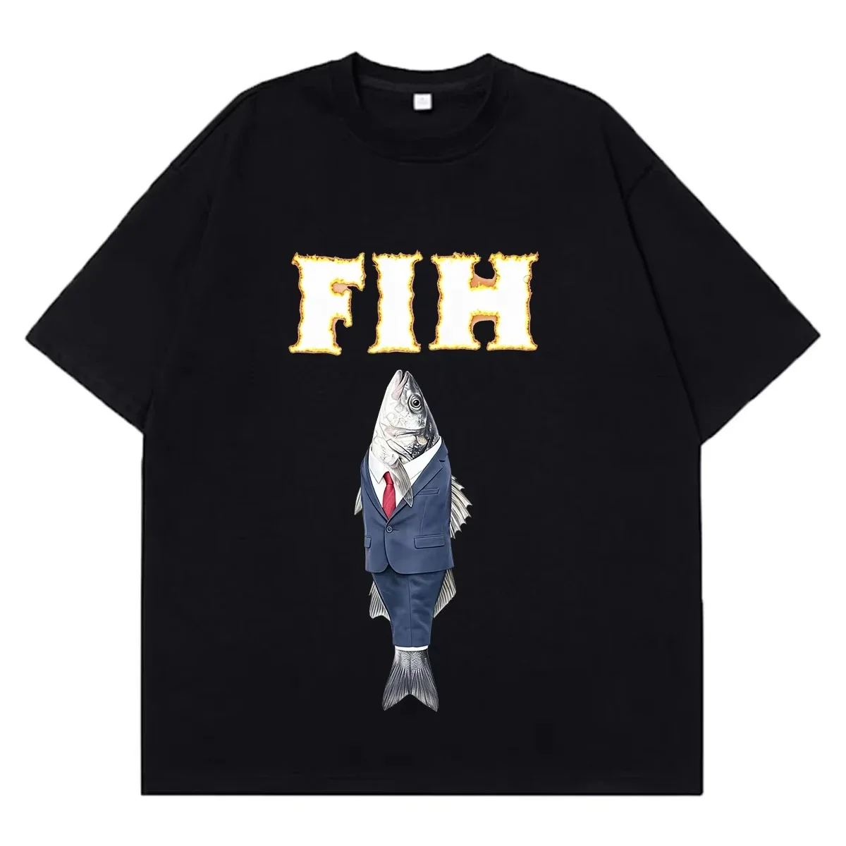 The Fish in A Suit Funny Meme T-shirtWomen Hip-hop Punk T-shirt Summer Short-sleeved Loose Casual Vintage T-shirts