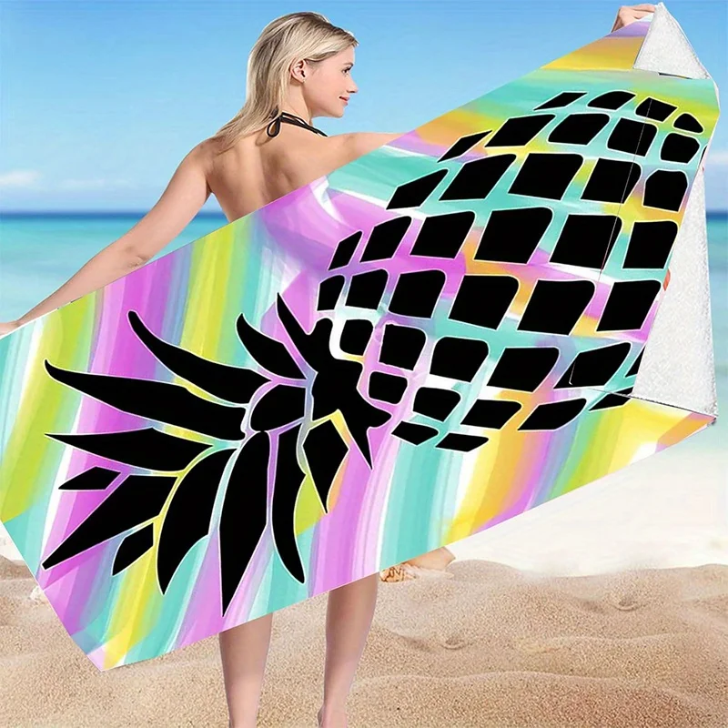 Beach Towel Colorful Abstract Pineapple Pattern Sun Protection Windproof Suitable for Swimming Pool Camping Travel Blanket