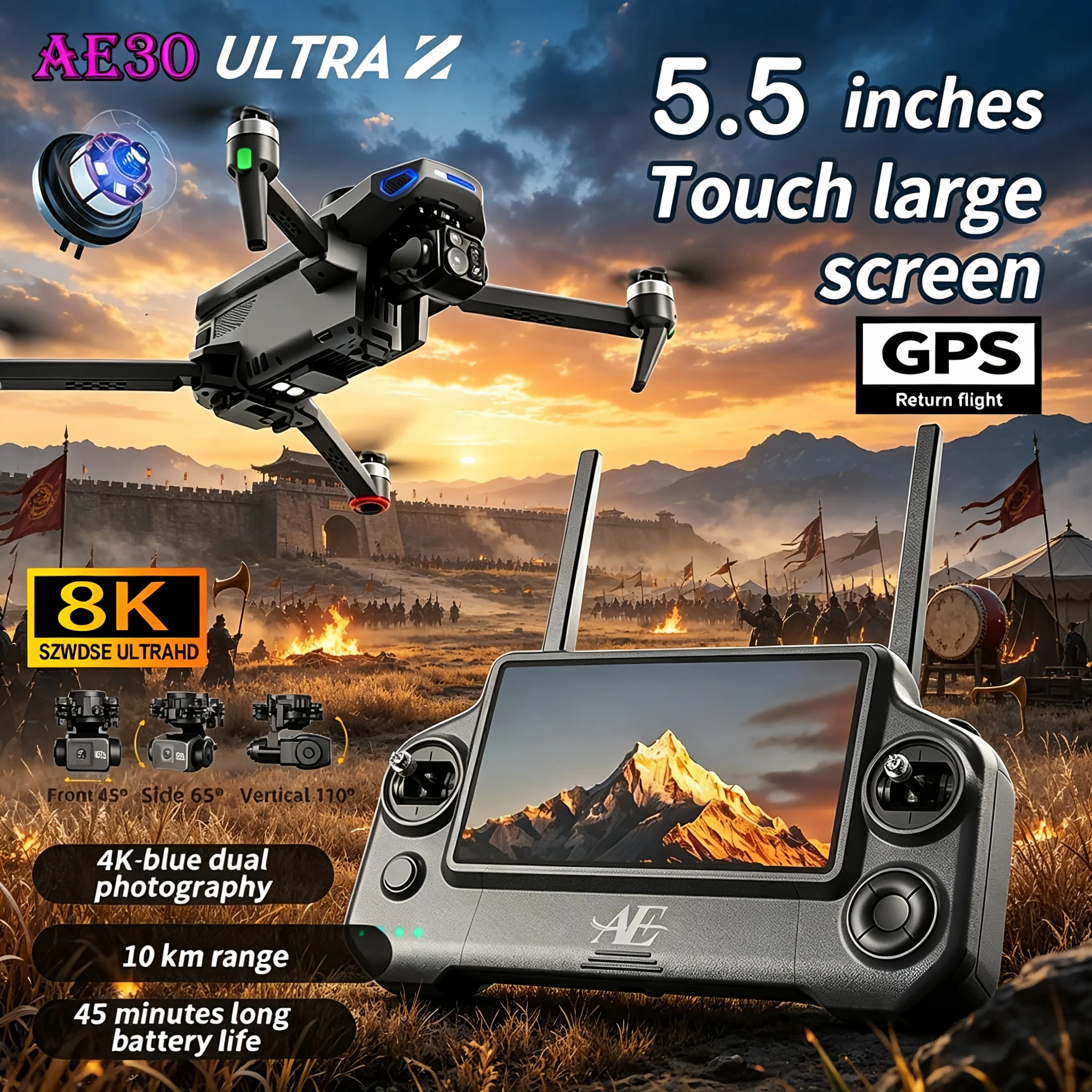 2026 New Ae30 GPS Drone 4K Camera 3-Axis Gimbal WIFI Obstacle Avoidance FPV Brushless Touch Screen Remote Control Quadcopter Toy