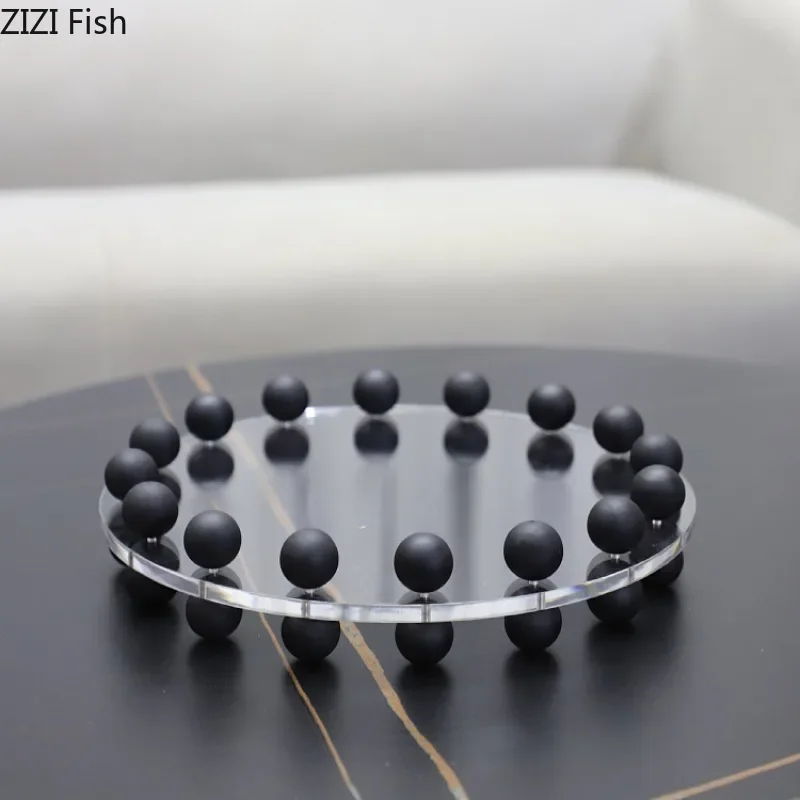 Transparent Acrylic Storage Tray Round Wooden Bead Aromatherapy Tray Decorative Plate Display Trays Jewelry Trays Organizer