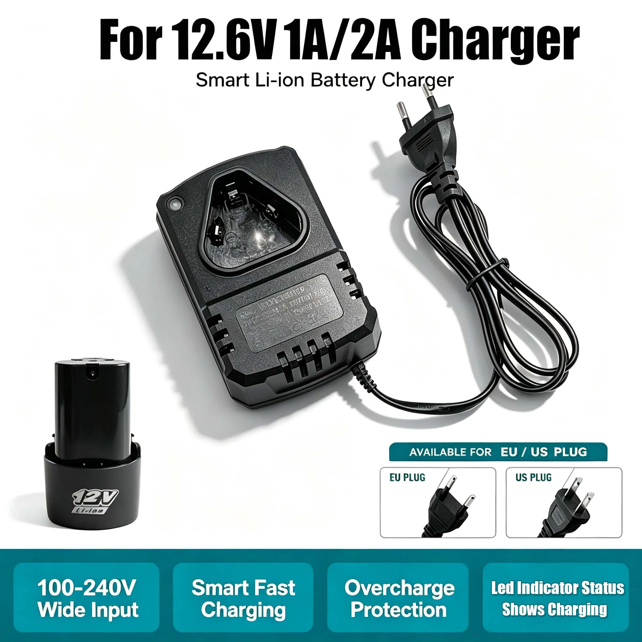 Universal Electric Drill Charger DC 12V/12.6V Li-lon Rechargeable ChargerSupport 100-240V US/EU For Hand Drill Electrical Wrench