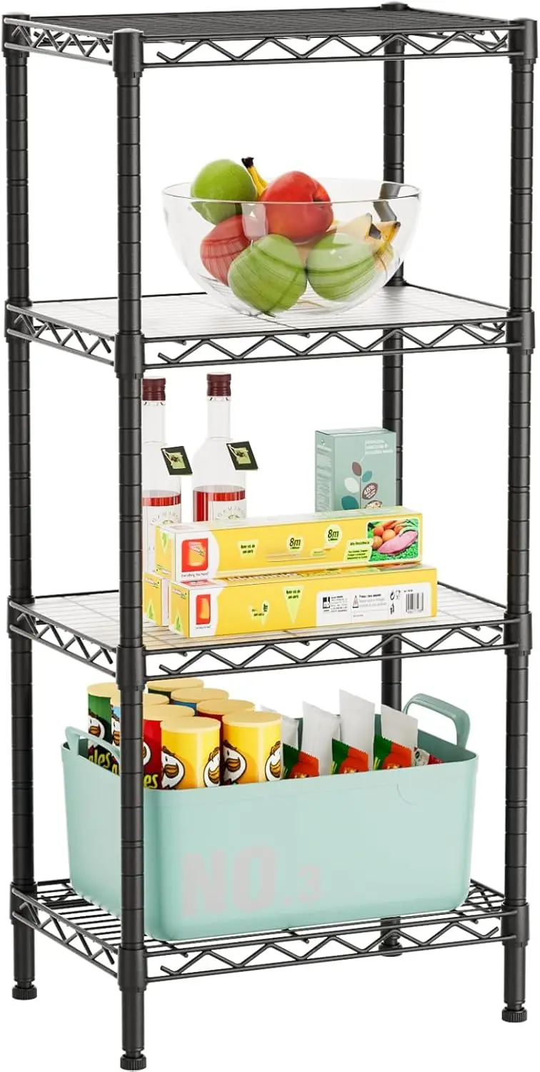 

4-Tier Adjustable Metal Storage Shelf, 12"D x 18"W x 44.5"H, for Home Kitchen Office Bathroom Pantry Organizer