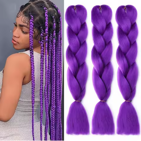 24Inch Braiding Hair Pre-stretched Purple Hair Extensions for Crochet Braids Synthetic Hair DIY Pink Purple Jumbo Ponytail Braid