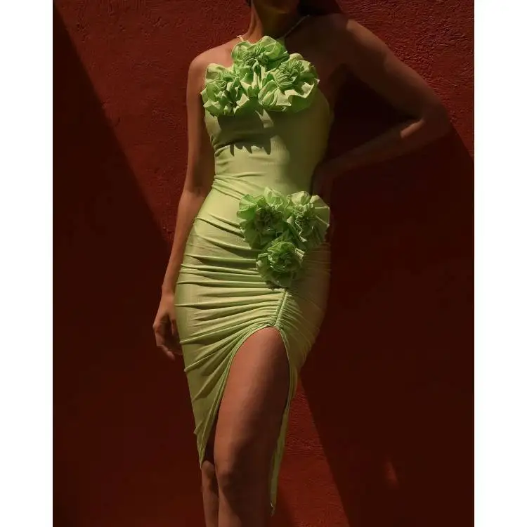 

2024 New Pure Color 3D Flower Decoration Hanging Ne-Piece Swimsuit Women's Skirt Set Triangular Surfing Swimsuit Fixed ...