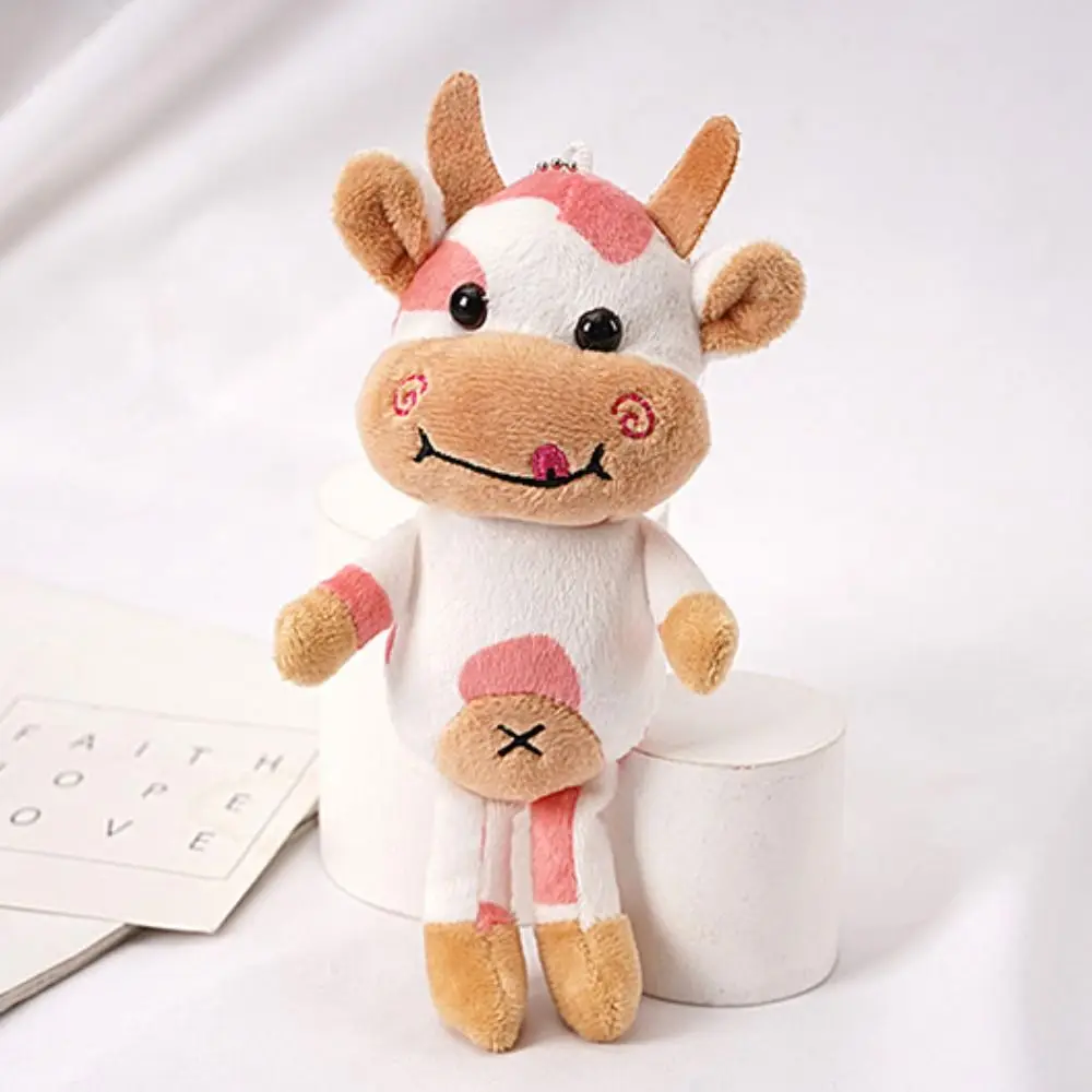 Plushie Milk Cow Plush Keyring Cartoon Animal PP Cotton Plush Spotted Cow Key Chain Cute Soft Animal Stuffed Doll Keychain Girls