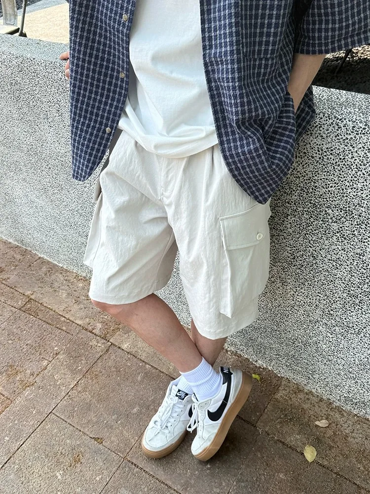 

Korean Sle Khaki Workwear orts Men Summer Casual Loose Straight Cut Outdoor Versatile Five-Point Pants Youth Faion