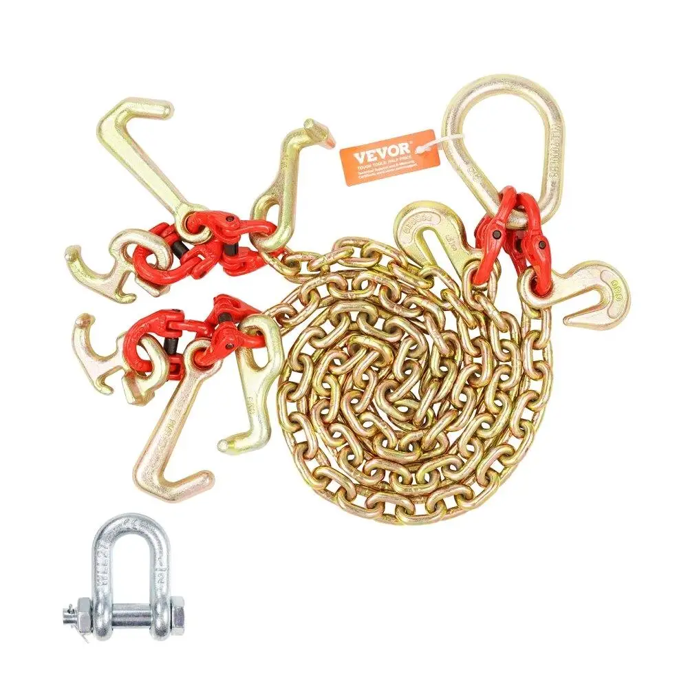 

5/16'' x 3ft G80 Tow Chain V-Chain Bridle RTJ Grab Hooks Wrecker 10800lb Capacity